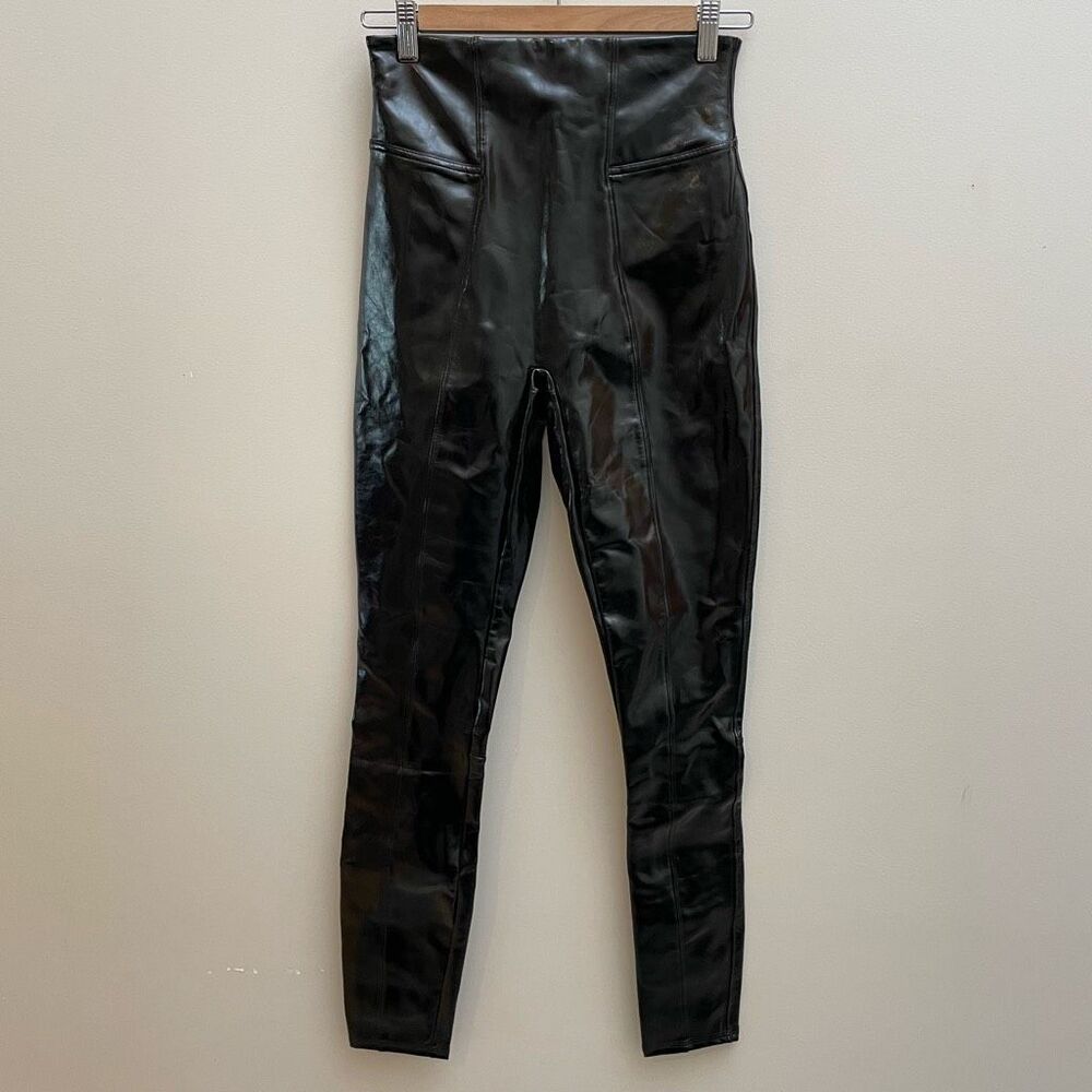 Spanx Faux Patent Leather Leggings Womens Small Tall Black Sexy Slimming…